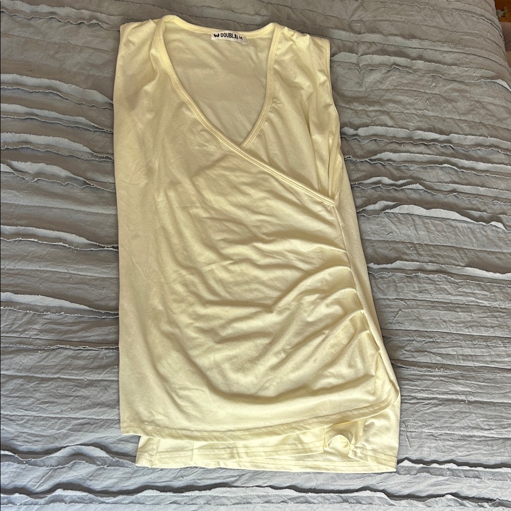Doublju Women's Light Yellow Wrap Blouse Size Medium Buttery Soft